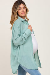 Mint Lightweight Sheer Button Down Maternity Blouse