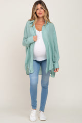 Mint Lightweight Sheer Button Down Maternity Blouse