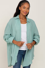 Mint Lightweight Sheer Button Down Maternity Blouse