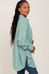 Mint Lightweight Sheer Button Down Blouse