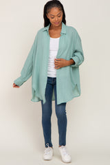 Mint Lightweight Sheer Button Down Blouse