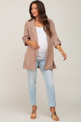 Taupe Side Slit 3/4 Sleeve Maternity Blazer