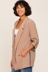 Taupe Side Slit 3/4 Sleeve Blazer