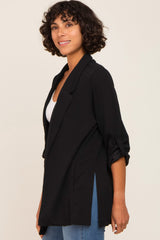 Black Side Slit 3/4 Sleeve Blazer