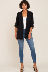 Black Side Slit 3/4 Sleeve Blazer