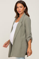 Olive Side Slit 3/4 Sleeve Maternity Blazer