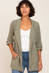 Olive Side Slit 3/4 Sleeve Blazer