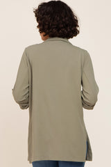 Olive Side Slit 3/4 Sleeve Blazer