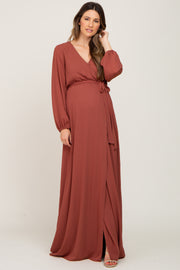 Rust Wrap Front Chiffon Maternity Gown