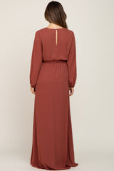 Rust Wrap Front Chiffon Maternity Gown