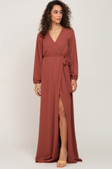 Rust Wrap Front Chiffon Maternity Gown