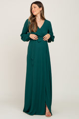 Forest Green Wrap Front Chiffon Maternity Gown