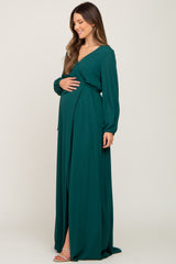 Forest Green Wrap Front Chiffon Maternity Gown