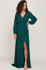 Forest Green Wrap Front Chiffon Gown