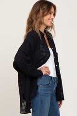 Black Sheer Button Up Hi-Lo Top