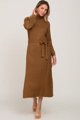 Camel Turtle Neck Sweater Dress