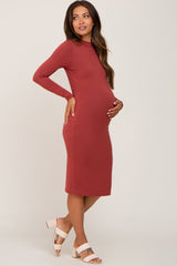 Rust Mock Neck Fitted Maternity Dress