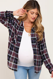 Black Plaid Button Up Long Sleeve Maternity Top