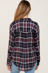 Black Plaid Button Up Long Sleeve Maternity Top