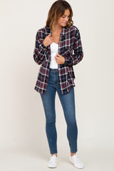 Black Plaid Button Up Long Sleeve Top