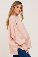 Light Pink Mock Neck Exposed Seam Maternity Sweater