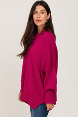 Magenta Mock Neck Side Slit Oversized Sweater