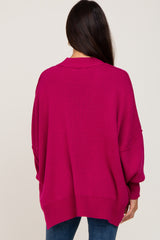 Magenta Mock Neck Side Slit Oversized Sweater