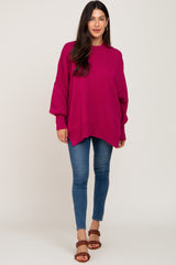 Magenta Mock Neck Side Slit Oversized Sweater