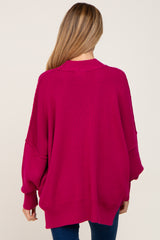 Magenta Mock Neck Side Slit Oversized Maternity Sweater