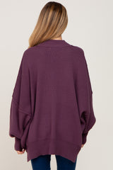 Purple Mock Neck Side Slit Oversized Maternity Sweater