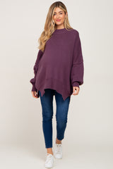 Purple Mock Neck Side Slit Oversized Maternity Sweater