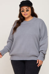 Grey Mock Neck Exposed Seam Maternity Plus Sweater