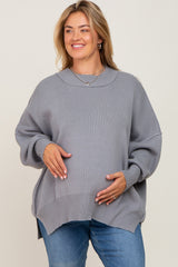 Grey Mock Neck Exposed Seam Maternity Plus Sweater