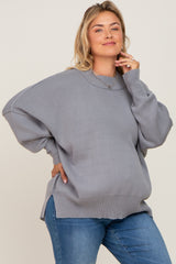 Grey Mock Neck Exposed Seam Maternity Plus Sweater