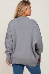 Grey Mock Neck Exposed Seam Maternity Plus Sweater