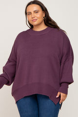 Purple Mock Neck Exposed Seam Plus Sweater