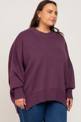 Purple Mock Neck Exposed Seam Plus Sweater