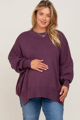 Purple Mock Neck Exposed Seam Maternity Plus Sweater