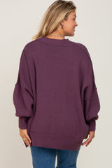 Purple Mock Neck Exposed Seam Maternity Plus Sweater