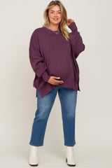 Purple Mock Neck Exposed Seam Maternity Plus Sweater