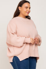 Light Pink Mock Neck Exposed Seam Plus Sweater