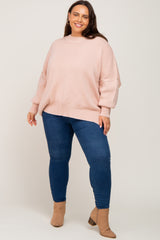 Light Pink Mock Neck Exposed Seam Plus Sweater