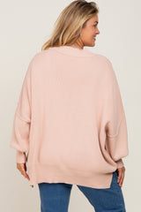 Light Pink Mock Neck Exposed Seam Maternity Plus Sweater