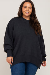 Charcoal Mock Neck Exposed Seam Maternity Plus Sweater