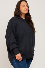 Charcoal Mock Neck Exposed Seam Plus Sweater