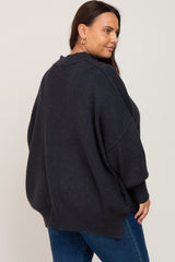 Charcoal Mock Neck Exposed Seam Plus Sweater