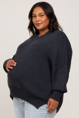 Charcoal Mock Neck Exposed Seam Maternity Plus Sweater