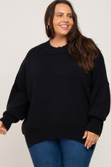 Black Mock Neck Exposed Seam Maternity Plus Sweater