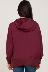 Burgundy Button Front Ribbed Trim Hooded Sweatshirt