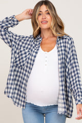 Navy Blue Plaid Flannel Maternity Top